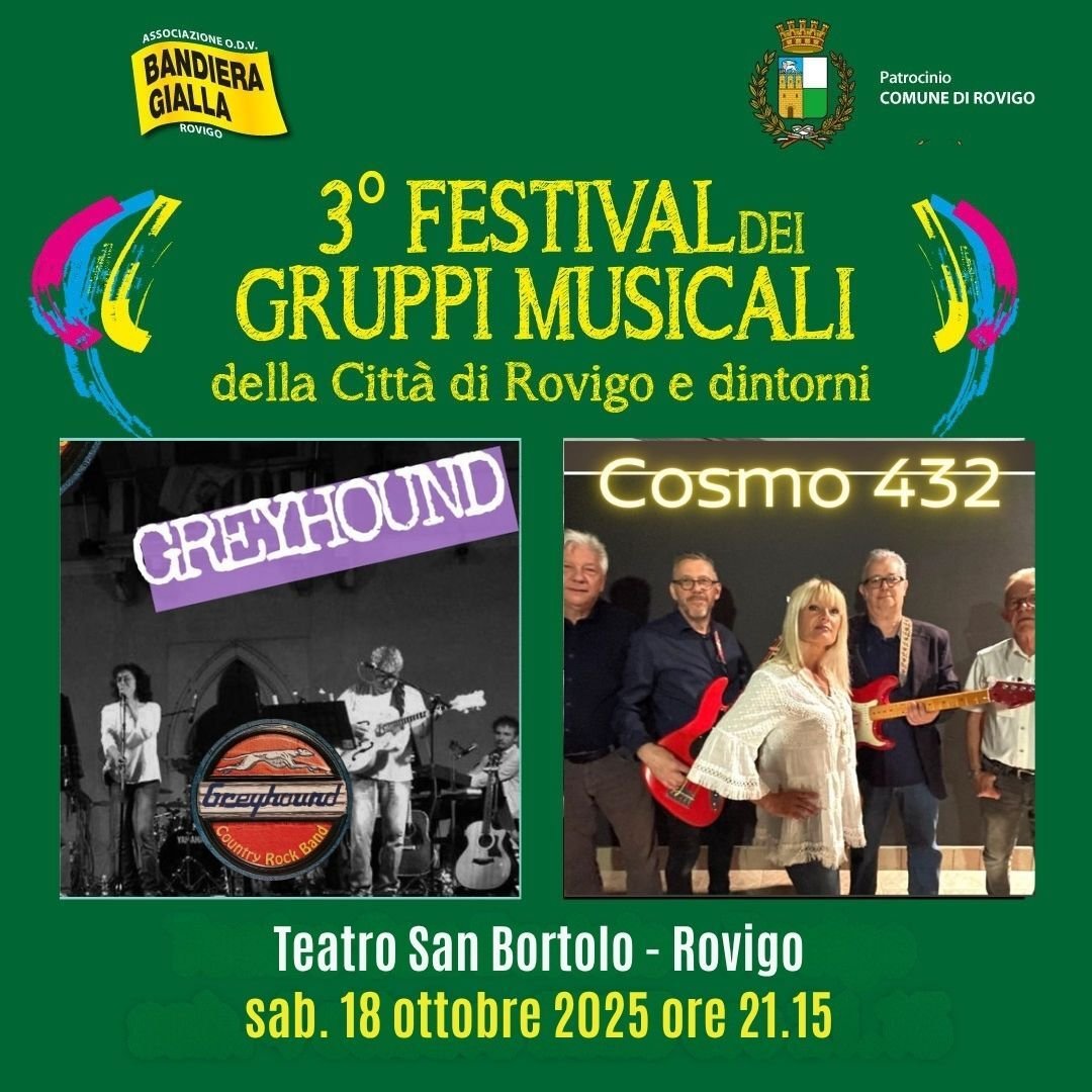 3 FESTIVAL GRUPPI MUSICALI 18 OTT. SAN BORTOLO BANDIERA GIALLA 2025 3 FESTIVAL GRUPPI MUSICALI 18 OTT. SAN BORTOLO BANDIERA GIALLA 2025
