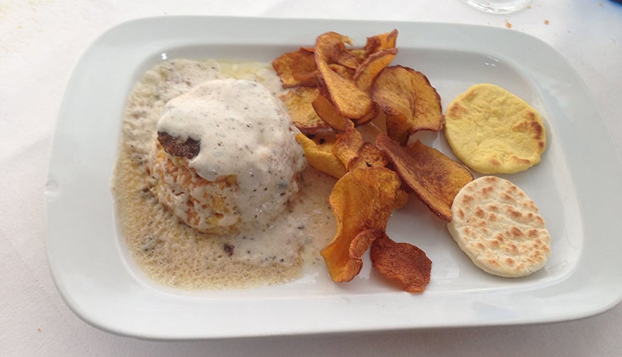 tortino di zucca alle erbette con tartufo